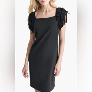 New DKNY Black Mini Dress with Beaded Fringe Size 6